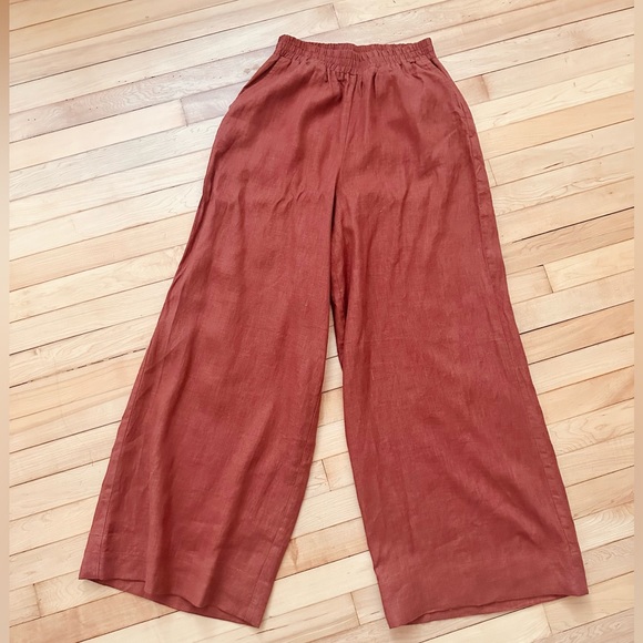 Wide Leg Linen Pants in Terracotta - Picture 3 of 5